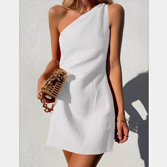 Geneva – One-shoulder Linen Mini Dress