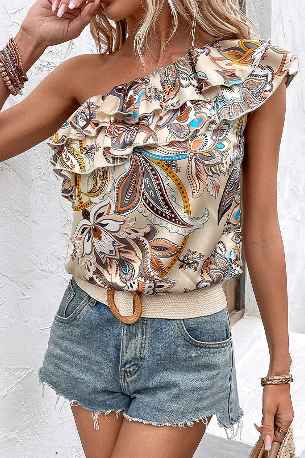 Anoukia – Stylish Floral One-shoulder Ruffled Top