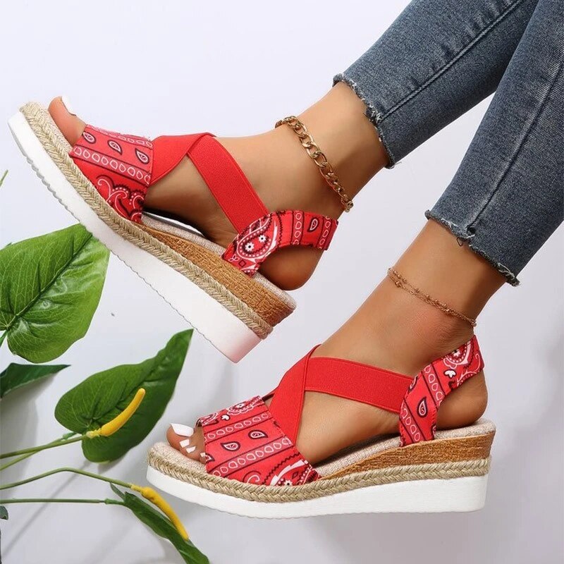 EVELYN - Orthopaedic wedge sandals made from hemp rope