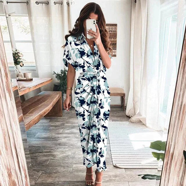 AUDREY - Polo Neck Fashion Printed Dress