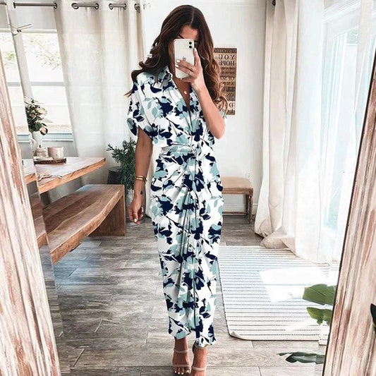 AUDREY - Polo Neck Fashion Printed Dress