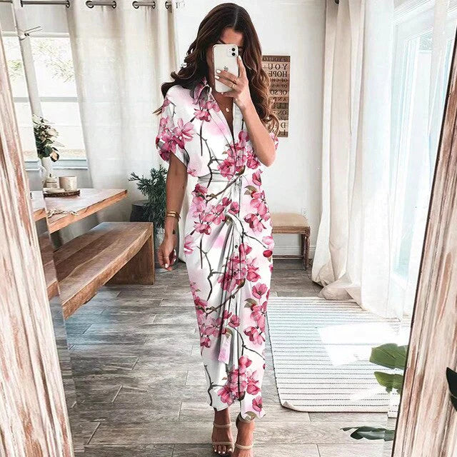 AUDREY - Polo Neck Fashion Printed Dress