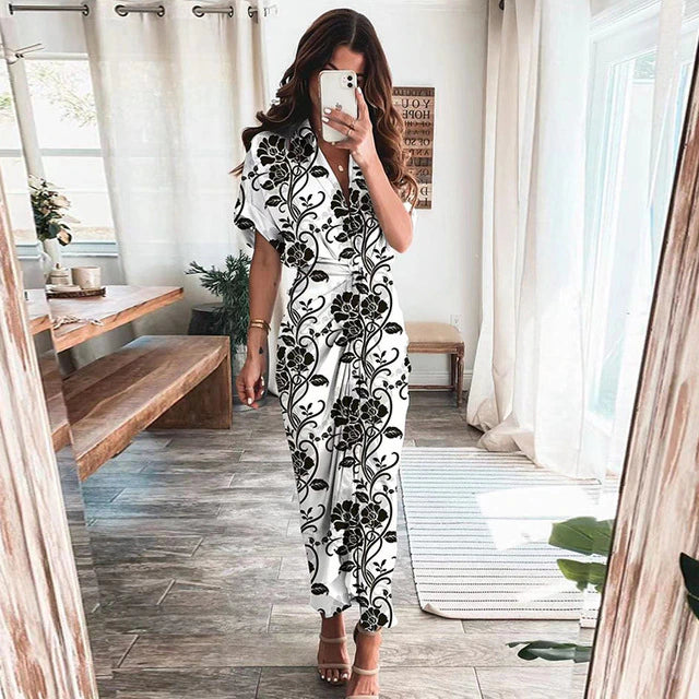 AUDREY - Polo Neck Fashion Printed Dress