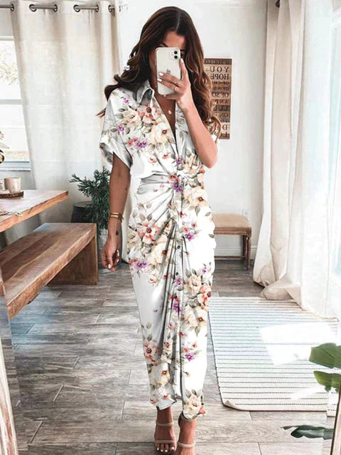 AUDREY - Polo Neck Fashion Printed Dress