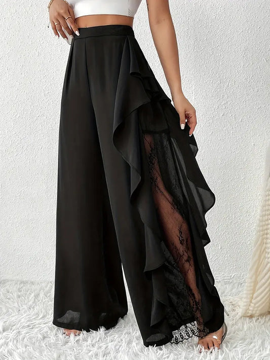 Velmora - Ruffled Lace Wide Leg Pants