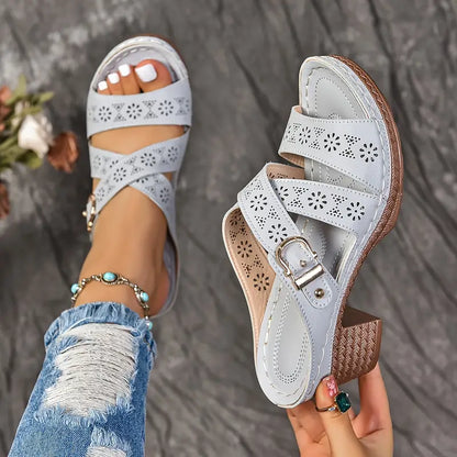 Solienne – Stylish Cut-out Block Heel Slip-on Sandals