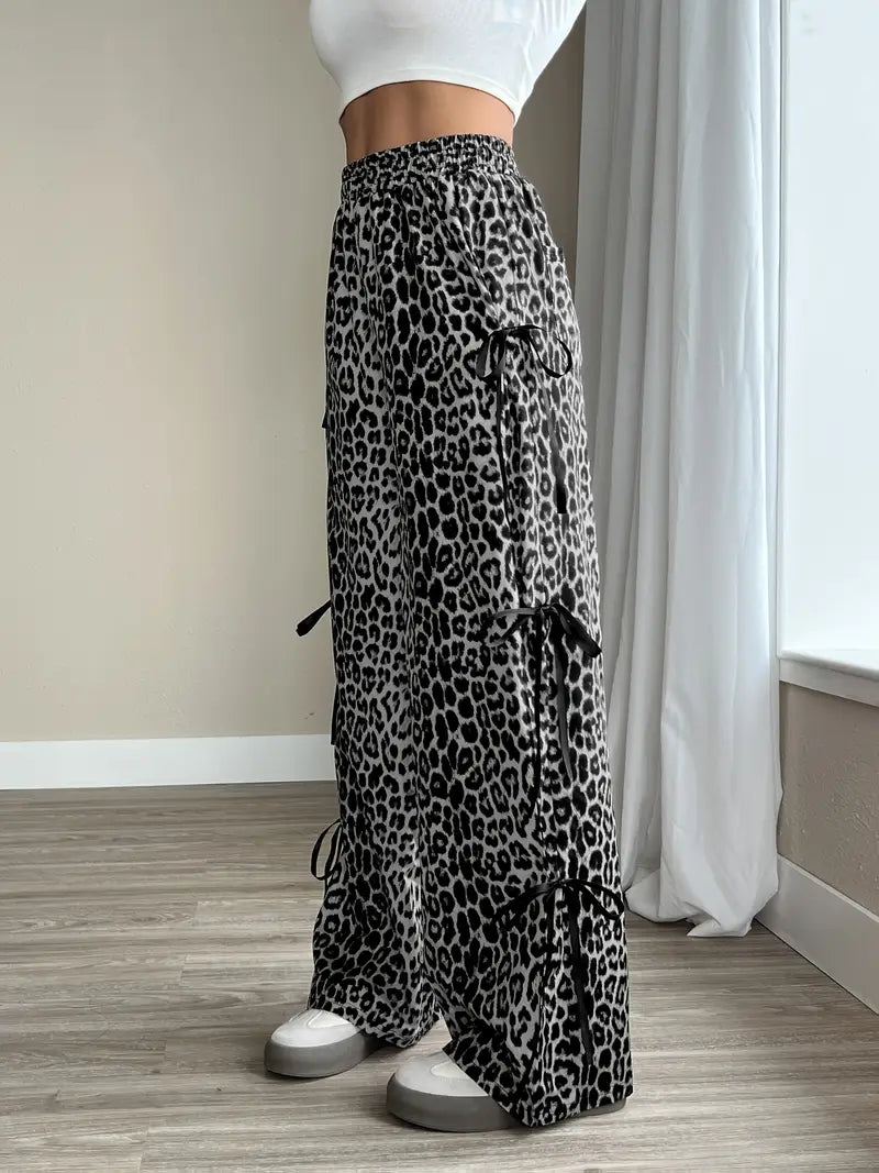 Sorenna - Stylish Leopard Print Wide Leg Trousers