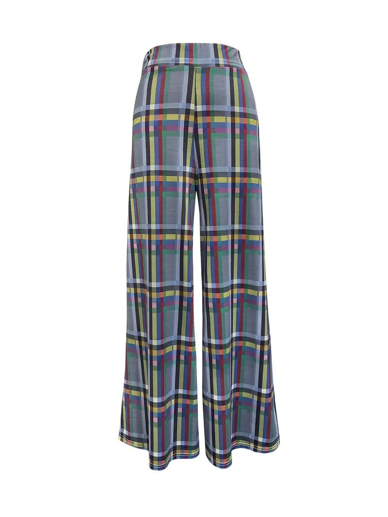 Nyctessa - Checkered High-waisted Wide-leg Trousers