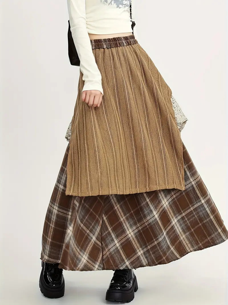 Alva – Checkered Boho Maxi Skirt