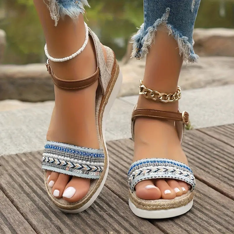 Iscelyn - Boho Ankle Strap Platform Sandals
