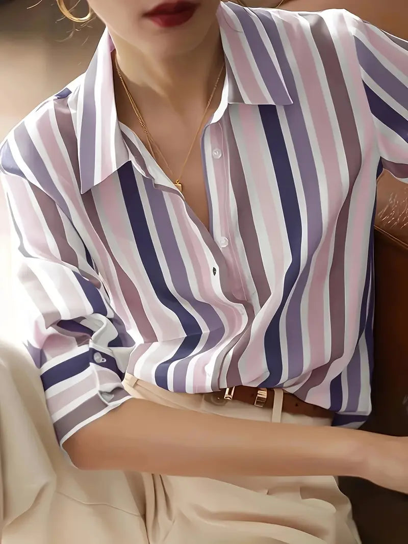 Zyphora – Elegant Striped Blouse with Button Placket