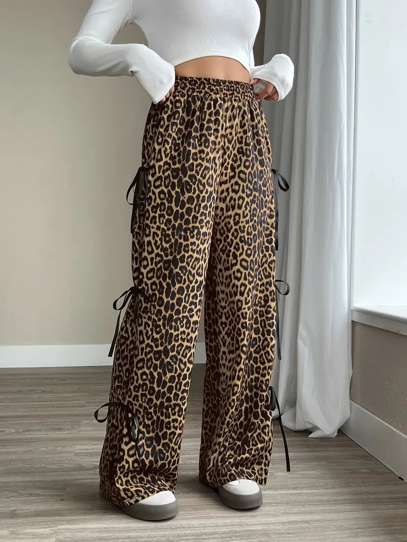 Sorenna - Stylish Leopard Print Wide Leg Trousers