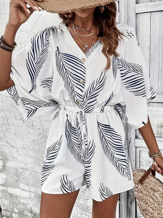 Dahliera – Chic Tropical Leaf Pattern Romper