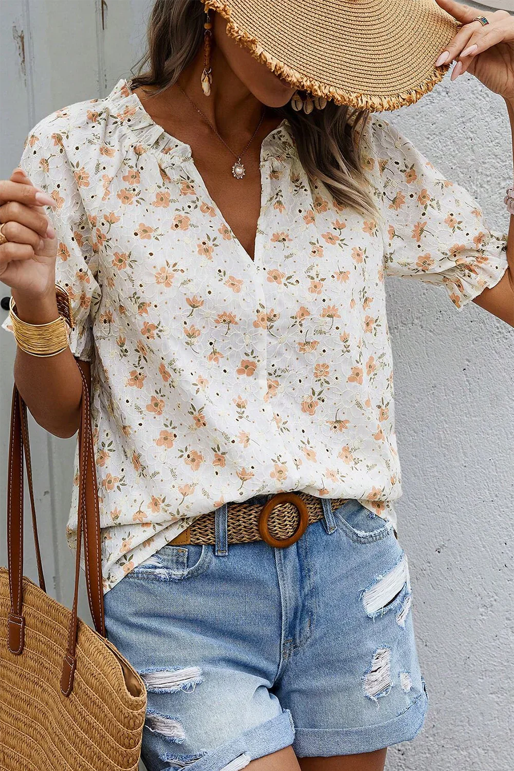 Yshel – Floral Print Puff Sleeves Blouse