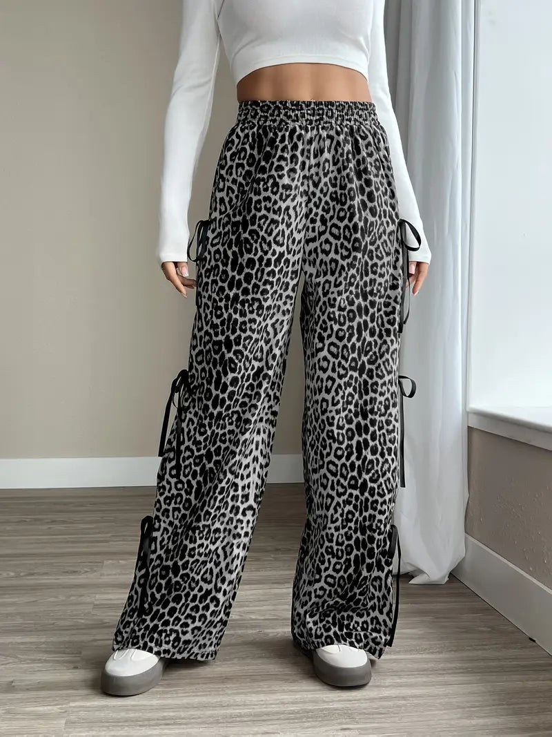 Sorenna - Stylish Leopard Print Wide Leg Trousers