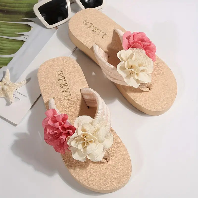Dolly – Multicolored Platform Flip Flops with Floral Pattern