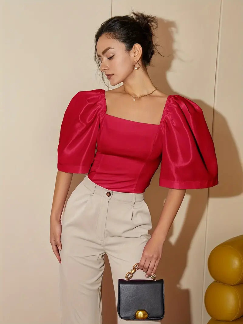 Clara – Stylish Satin Puff Sleeves Blouse
