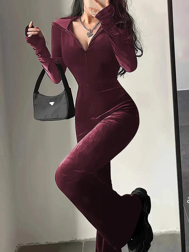 Mimi – Velvet Hooded Jumpsuit