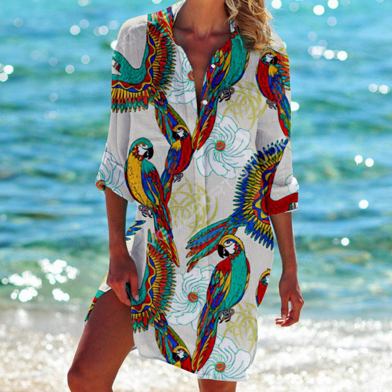 Celia - Tropical print shirt dress