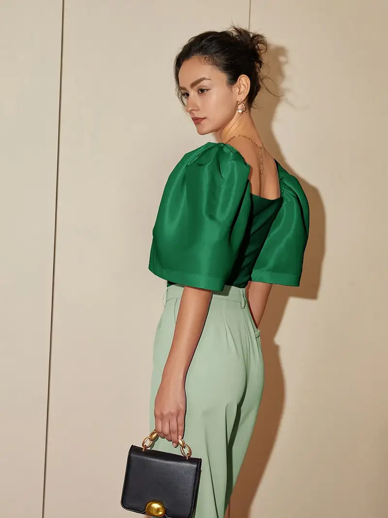 Clara – Stylish Satin Puff Sleeves Blouse