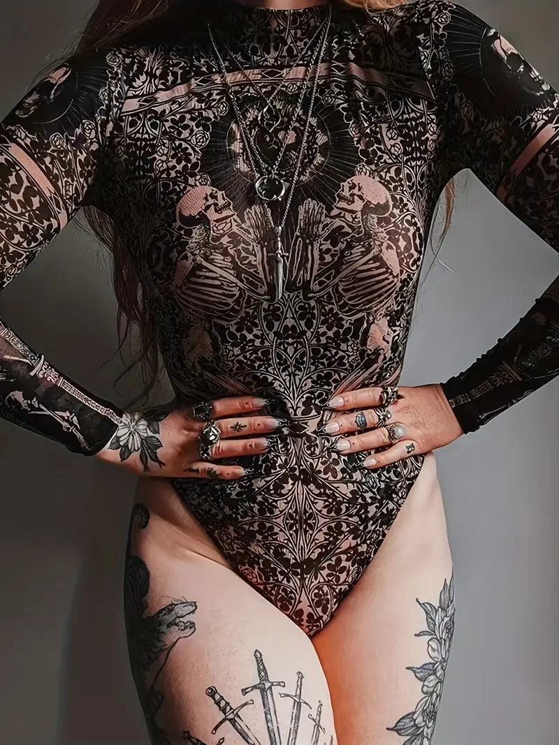 Luvy - Long-sleeved Mesh Bodysuit