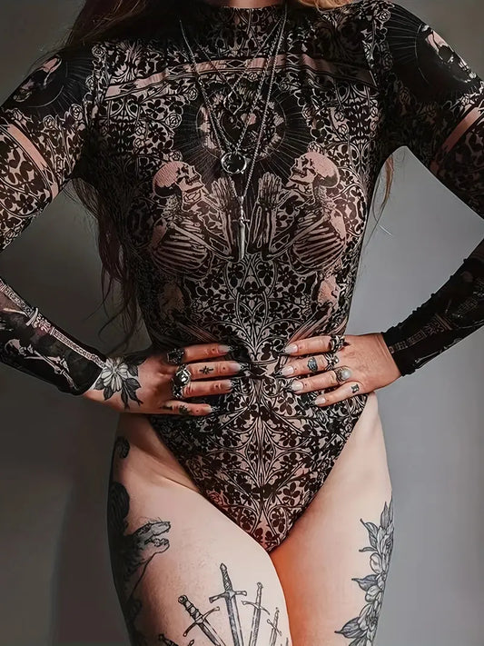Luvy - Long-sleeved Mesh Bodysuit