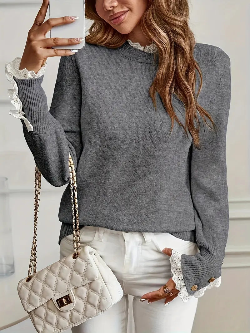 Vandy – Round Neck Ruffled Lace Sweater