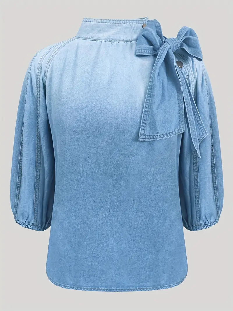 Anthea – Elegant High-Necked Denim Top