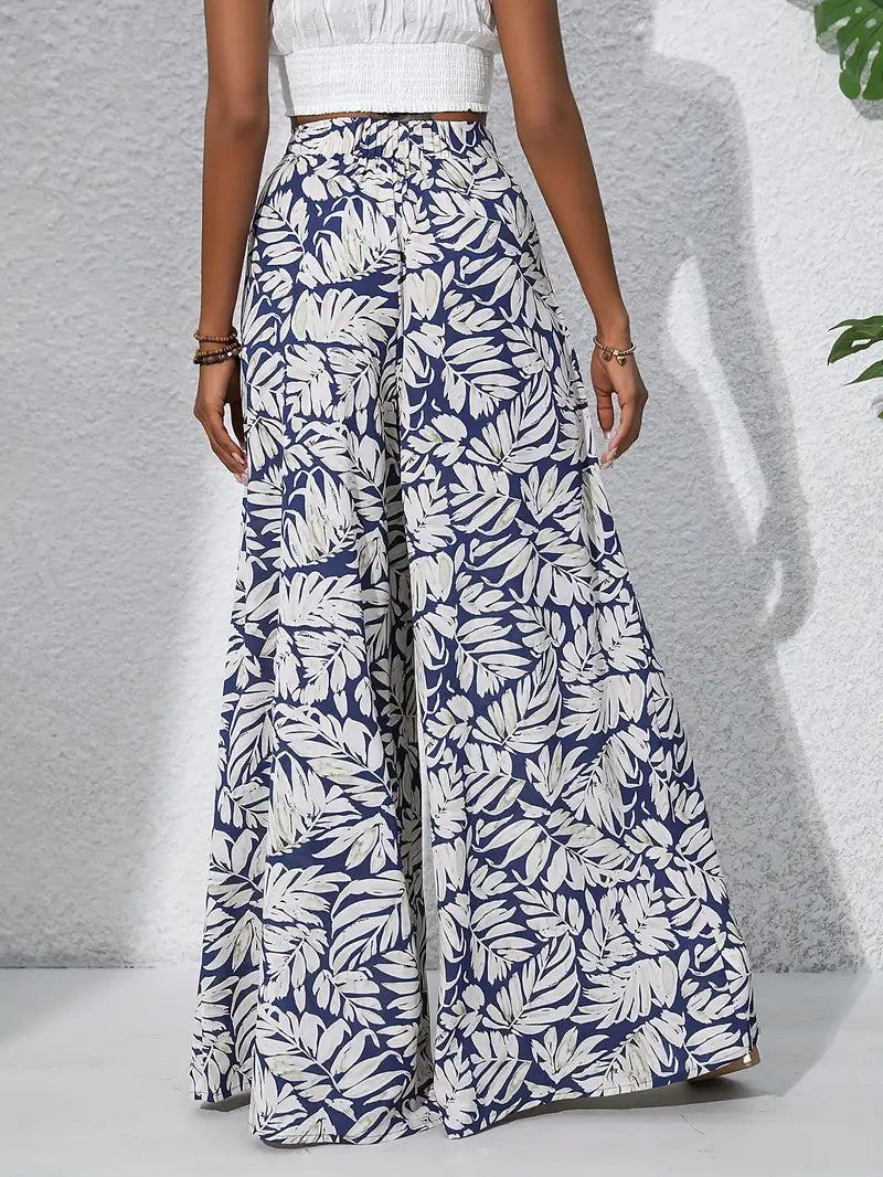 Louvelle – Stylish Tropical Print Wide-leg Trousers