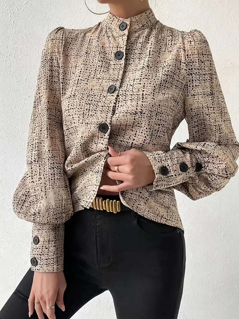 Shadira - Vintage High Collar Long Sleeve Blouse