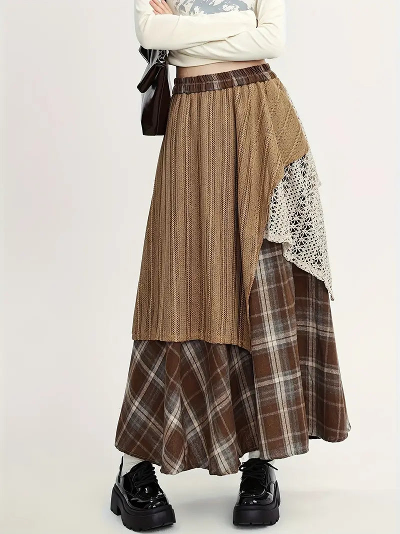Alva – Checkered Boho Maxi Skirt