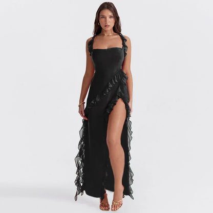 Tezari – Elegant Ruffle Trim Maxi Dress