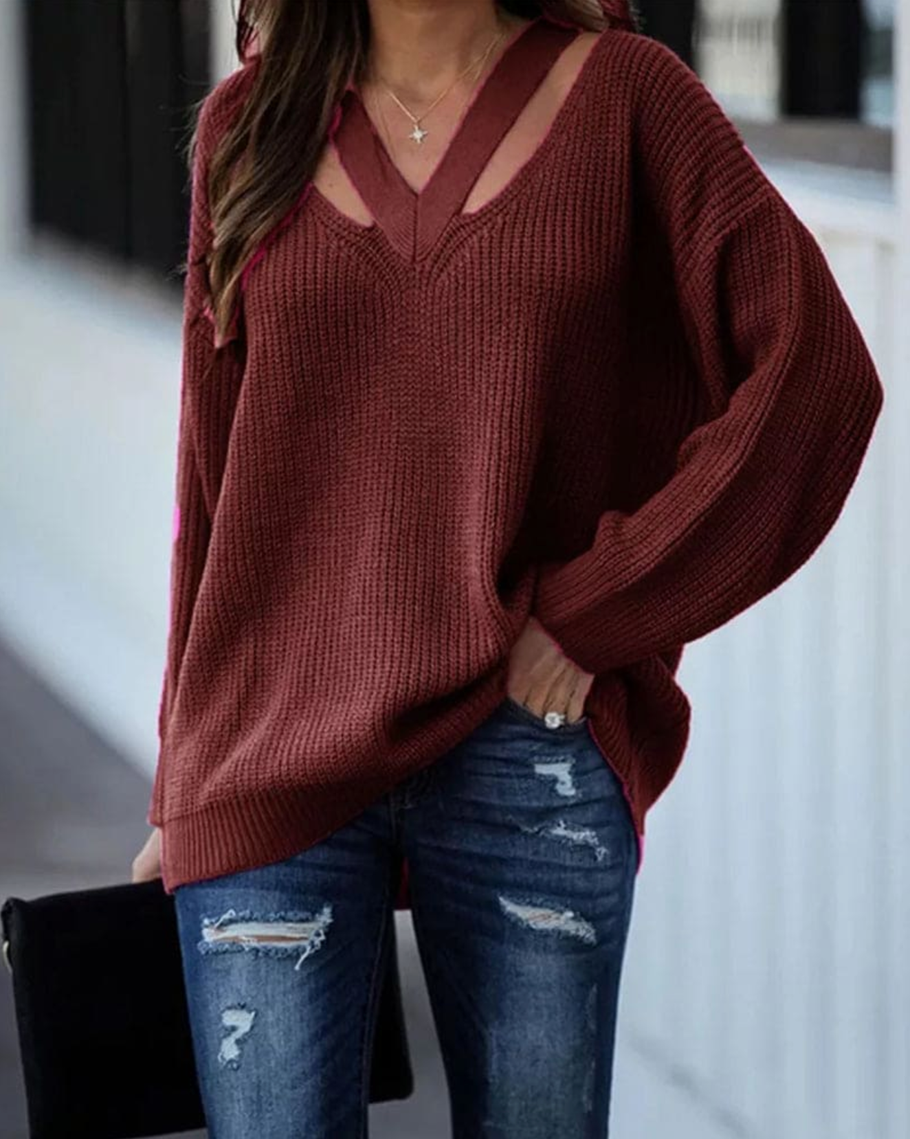 Pansy - Knitted Loose V-neck Sweater