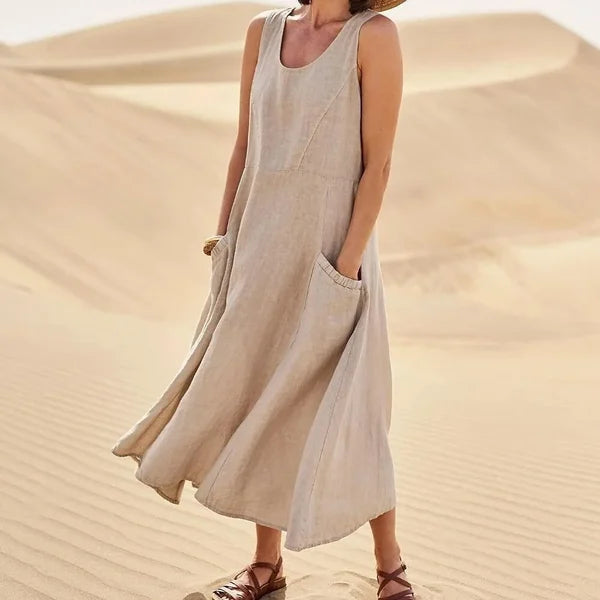 Altishia – Casual Sleeveless Linen Dress with Pockets