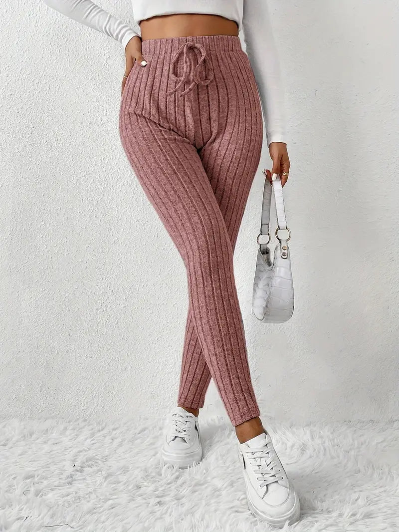 Zhari – High-waisted Ribbed Drawstring Leggings