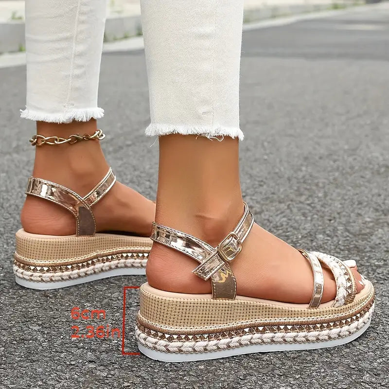 Gene – Metallic Platform Sandals with Braided Strap