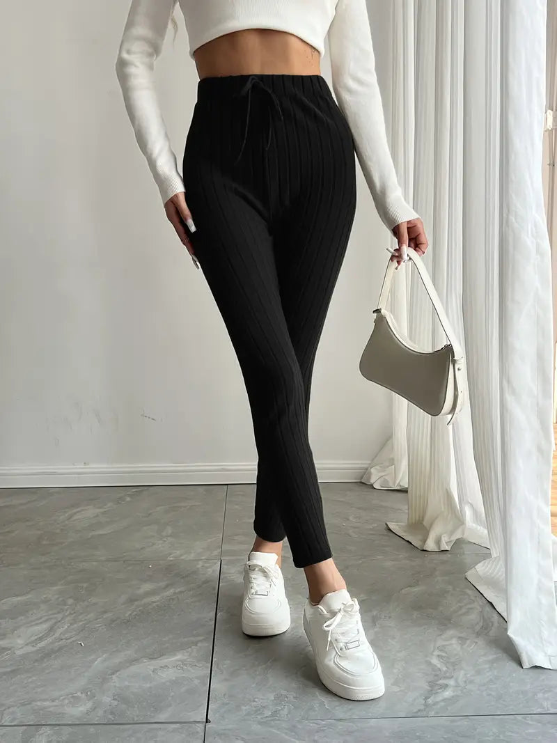 Anouk – Ribbed High-waisted Drawstring Leggings