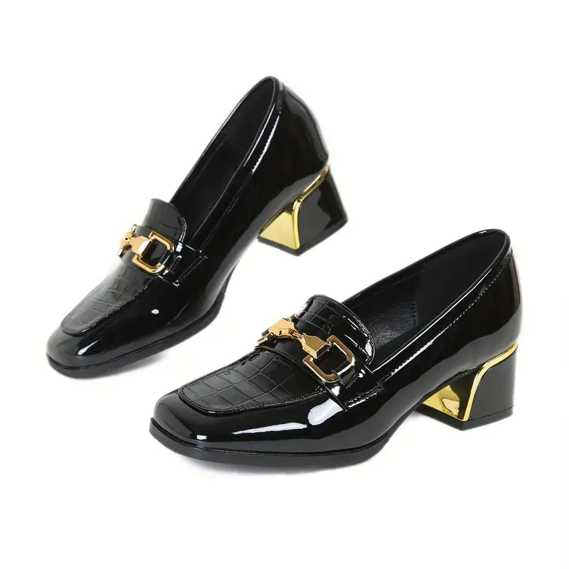 Senaya – Shiny Leather Block Heel Shoes