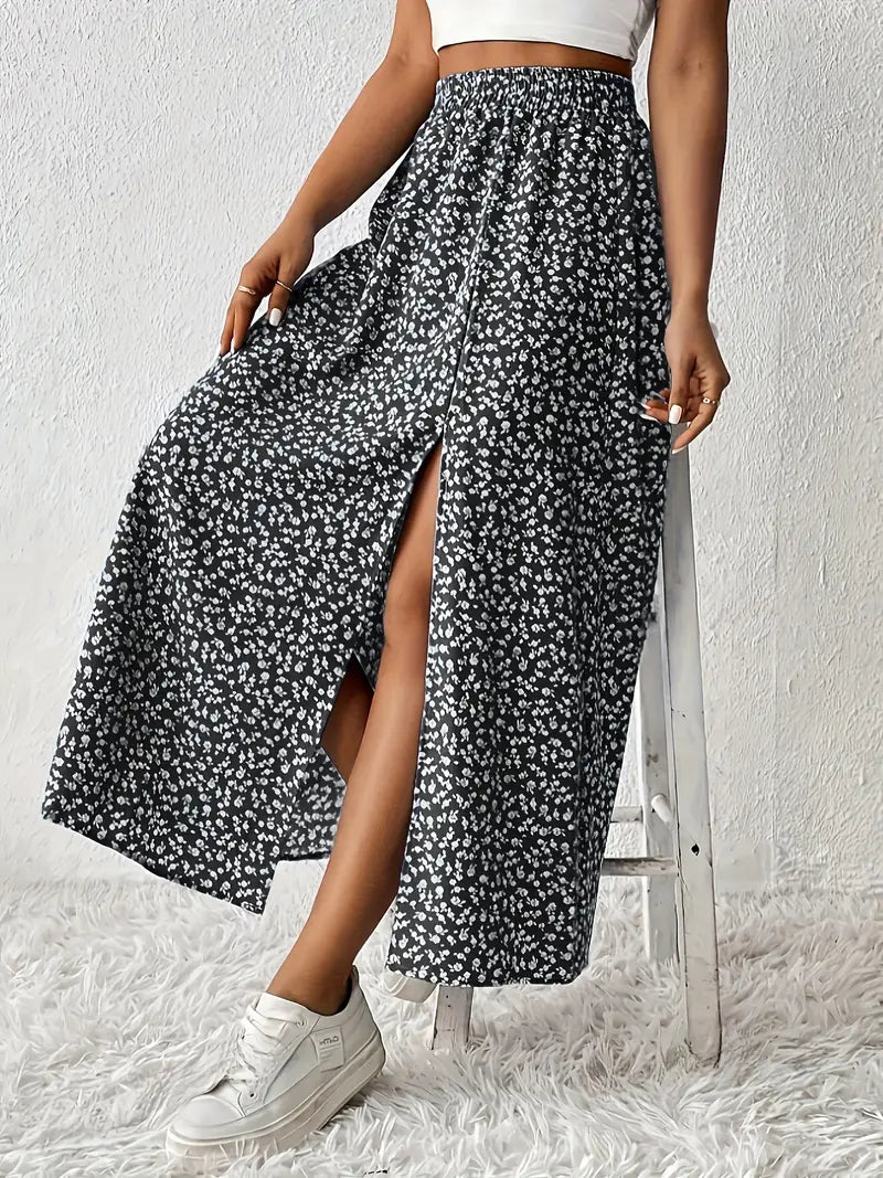 Aori – Elegant High-waisted Maxi Skirts with Floral Print