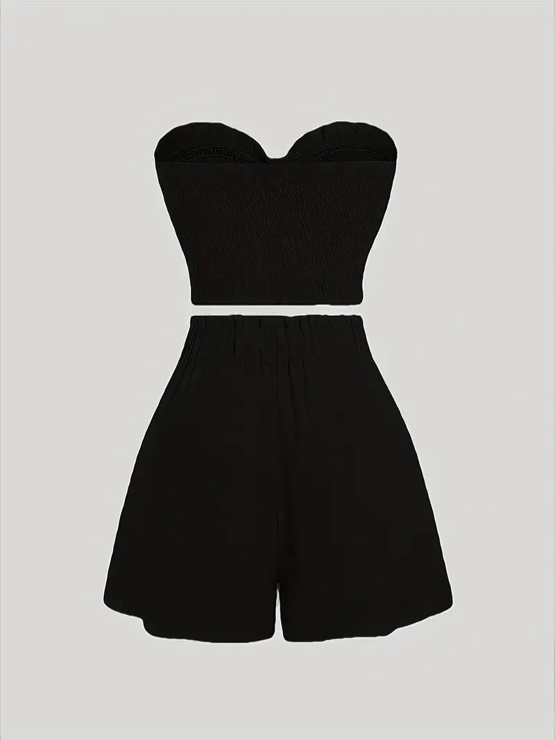 Suzy – Elegant Strapless Bow-Toe Two-piece Set