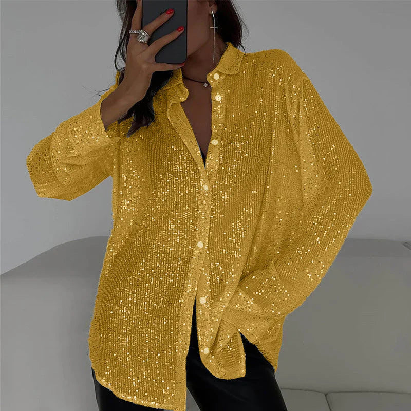 Eiralei – Sequin Long-sleeved Button-down Shirt