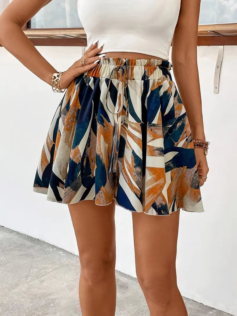 Marteena – Abstract Print Drawstring Shorts