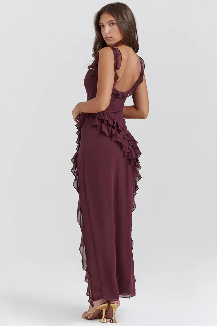 Tezari – Elegant Ruffle Trim Maxi Dress