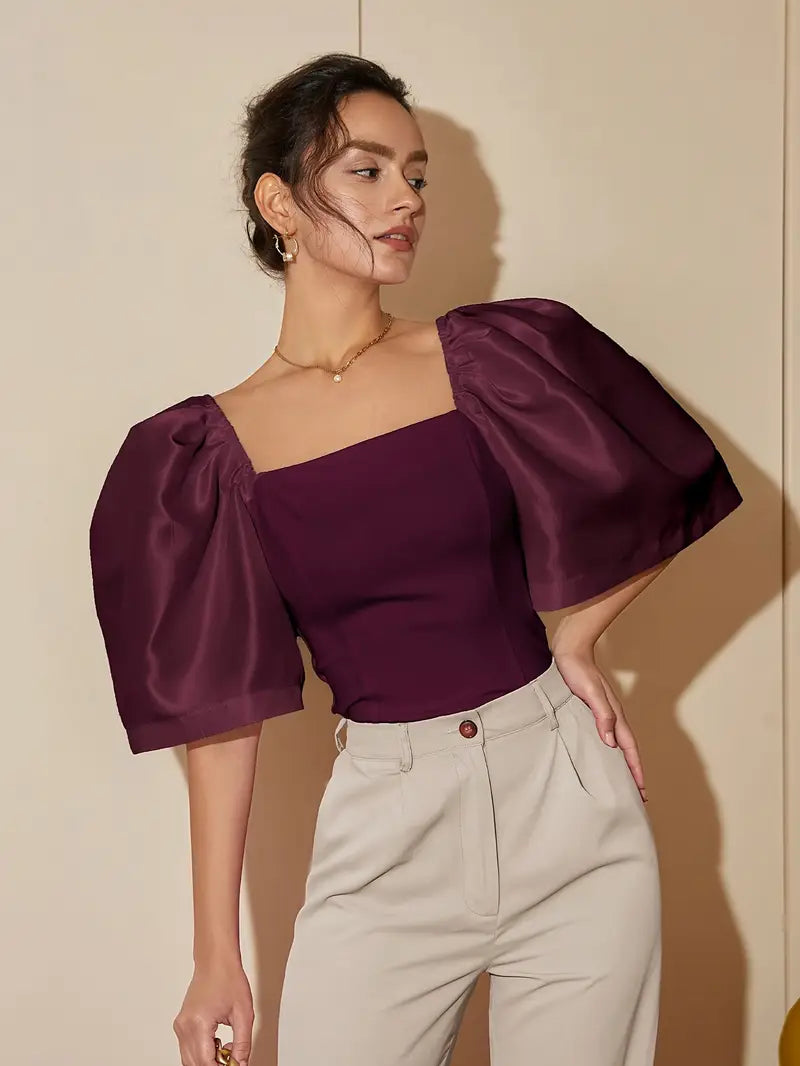 Clara – Stylish Satin Puff Sleeves Blouse