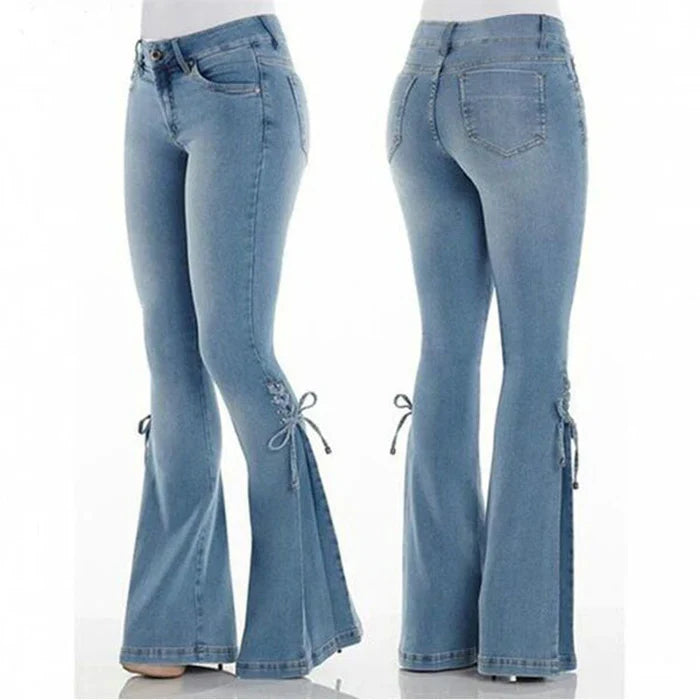 Charelle – Light Wash Flared Jeans with Lace-Up