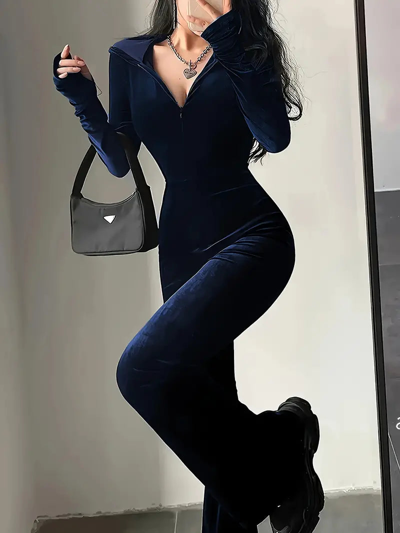 Mimi – Velvet Hooded Jumpsuit