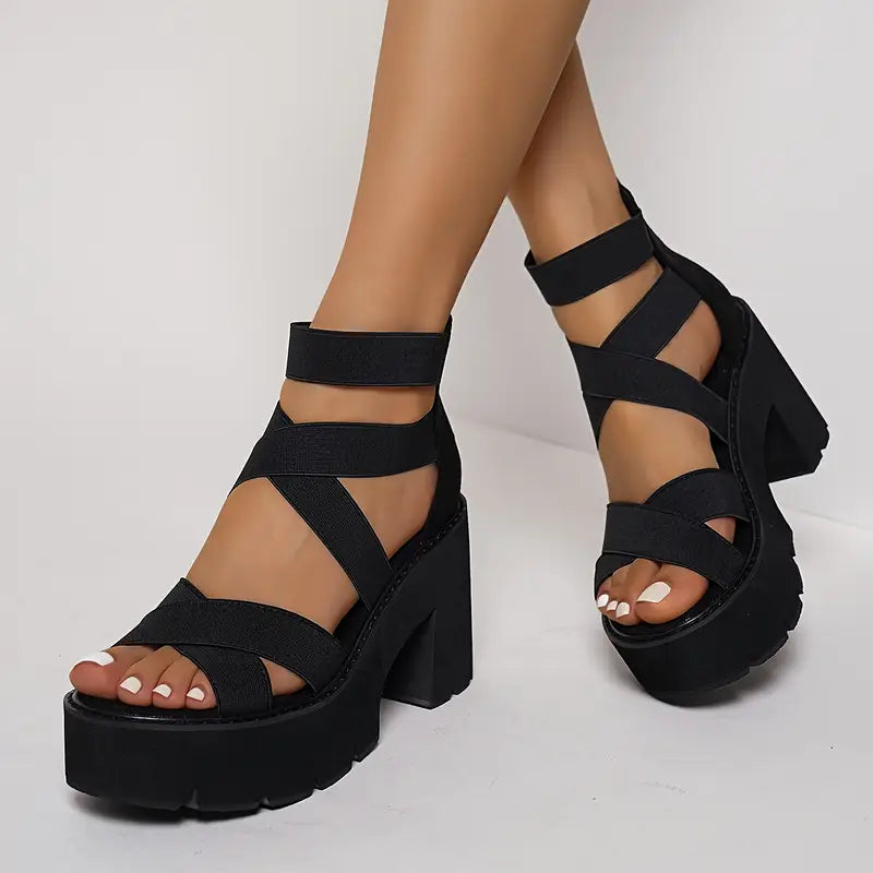 Zelmei – Black Gladiator Sandals with Platform Sole