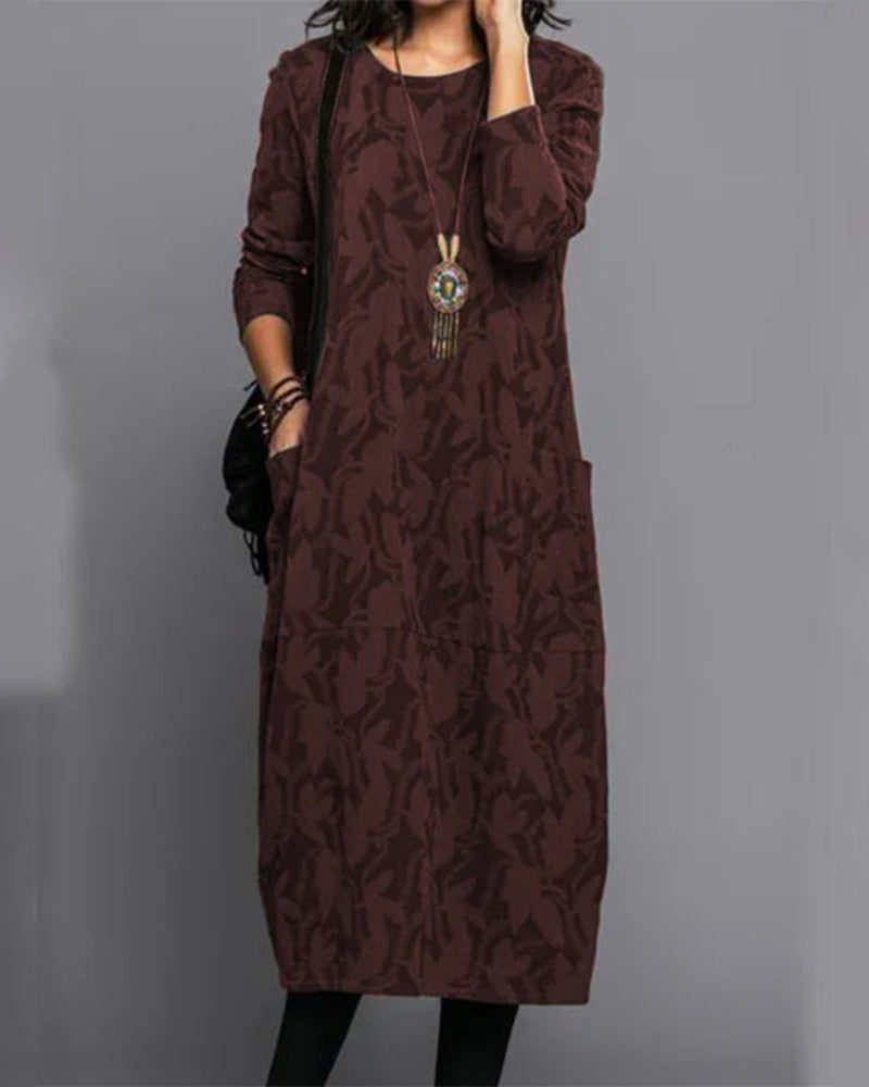 Adel - Pocket dress with long sleeves and print