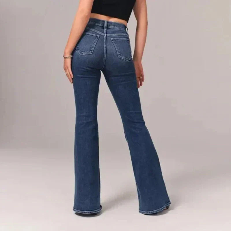 Indirae – Stretch Cotton High-waisted Flared Trousers
