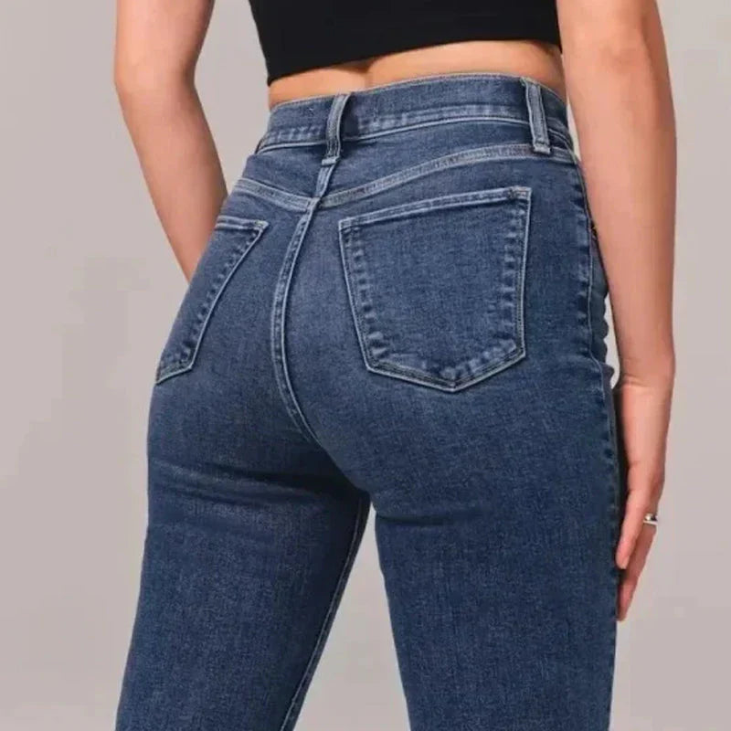 Indirae – Stretch Cotton High-waisted Flared Trousers